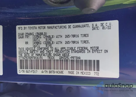 2022 Toyota Tacoma Trd Off Road из США, поврежденный, VIN 3TYAZ5CN2NT016191